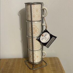 Stacking Mug Set with Stand - Cream and Tan